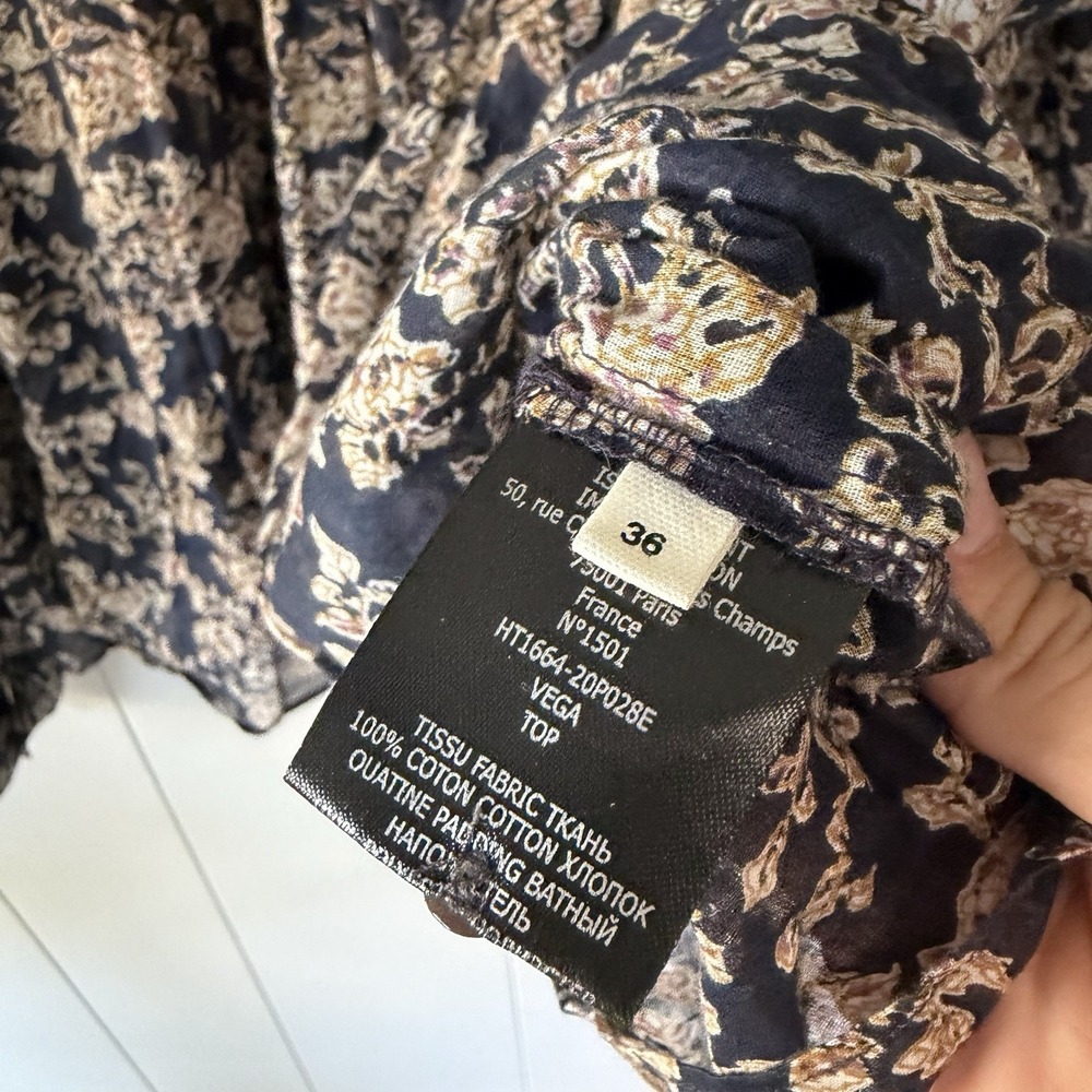 Isabel Marant Étoile Vega Top Size 36 Navy Floral High Neck Cotton Blouse - Picture 6 of 13